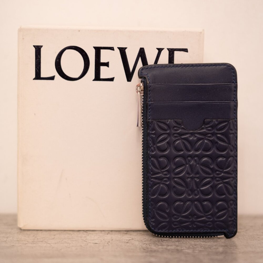 Loewe Unisex Blue Leather Zipper Card Holder